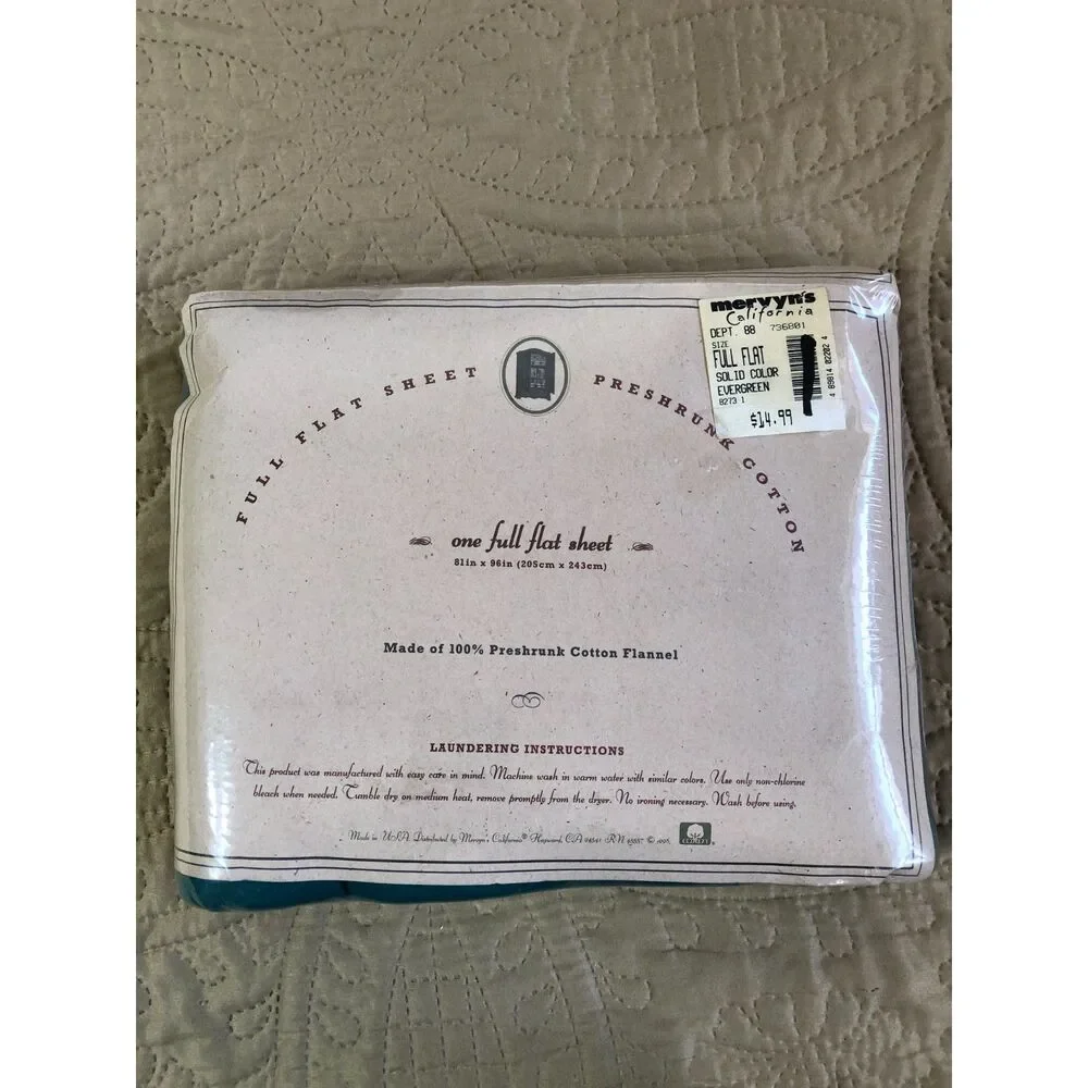 Lot 3 Vtg 80s Cabincore Forest Green 100% Cotton Flannel Twin Bed Sheets USA NOS